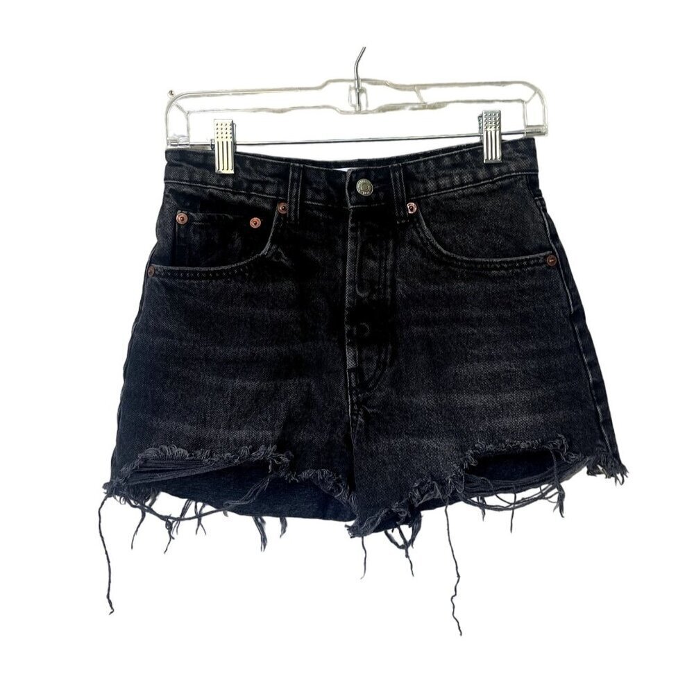 Zara Black Denim Jean Size 4 High Waisted Mom Fit Distressed Shorts